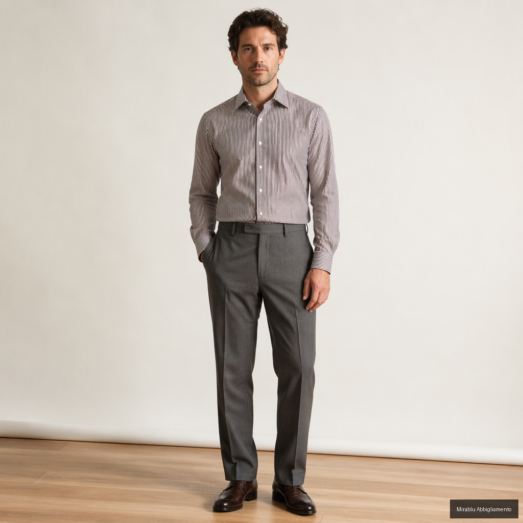 ALEA CAMICIA MANICA LUNGA GTBEN00L0_A905 COL. 13 RIGA BIANCA E MARRONE - P/E 26 - AI 1