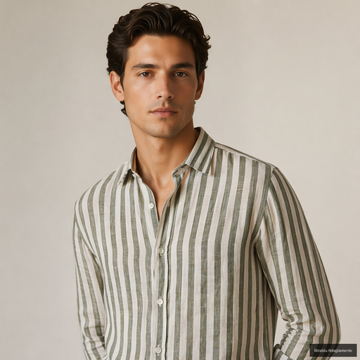 ALEA CAMICIA MANICA LUNGA  STDIR00LW_1644 COL. 33 RIGATA BIANCA E VERDE MILITARE- P/E 26